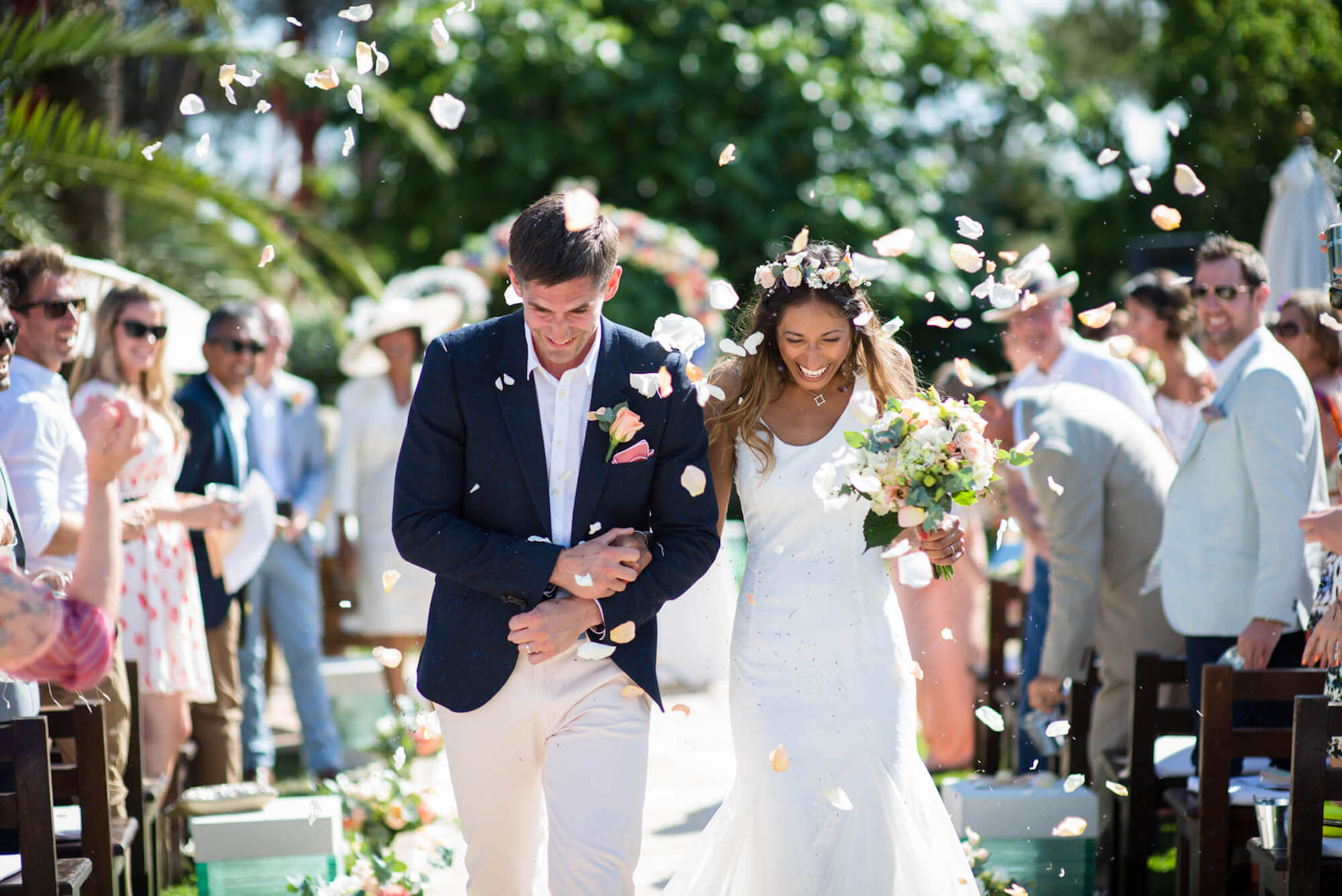 Ibiza Wedding Atzaro Confetti petal moment bride groom just married