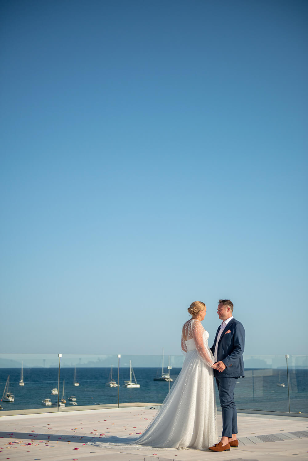 Bride and Groom on the rooftop of Nobu Hotel in Ibiza just married