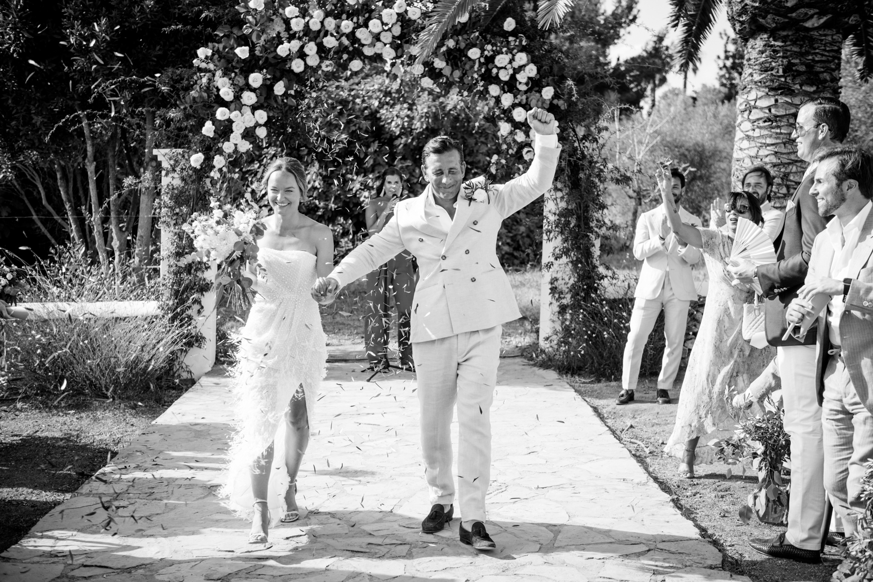 Ibiza wedding confetti moment bride and groom just married